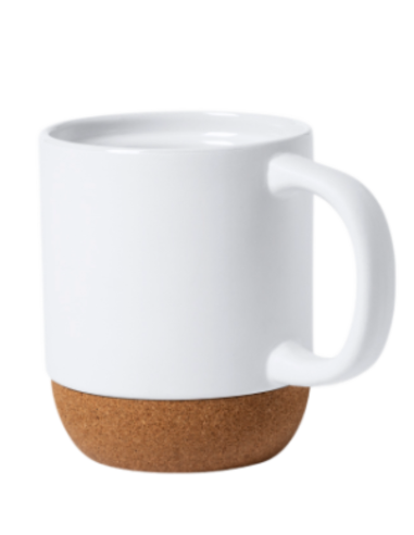 Taza blanca mate con base de corcho