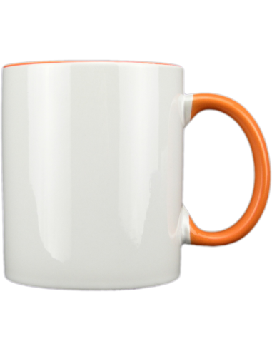 Taza blanca con interior y asa de color naranja