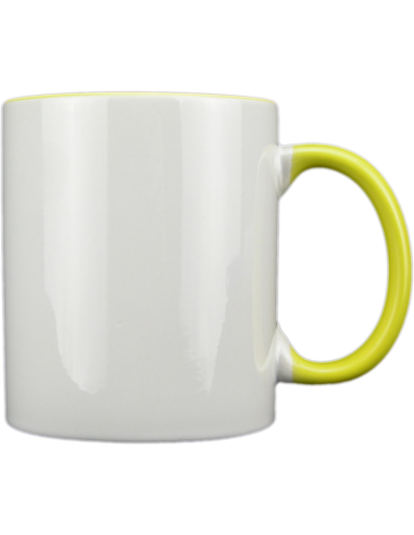 Taza blanca con interior y asa de color amarillo