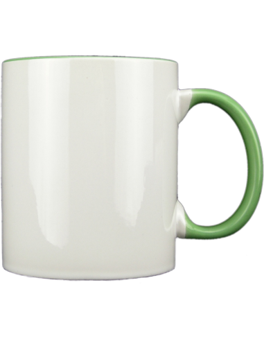 Taza blanca con interior y asa de color verde