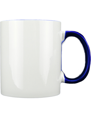 Taza blanca con interior y asa de color azul